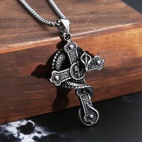 Vintage Dragon Skull Cross Pendant Necklace For Men Boys Punk Stainless Steel Chain Necklace Gothic Jewelry Party Gift Wholesale
