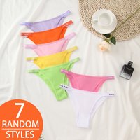 7er-Pack Regenbogen bonbonfarbene sexy bequeme Damen-Tanga-Unterwäsche, verschiedene zufällige Farben, Damen-Slips
