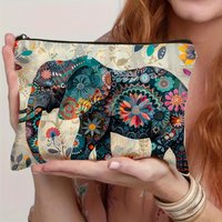 Vibrant Elephant Print Makeup Bag – Lightweight Zippered Pouch for Travel, Toiletries & Cosmetic Organizer