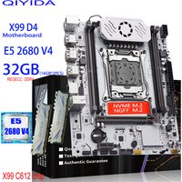 QIYIDA X99 Motherboard Set Kit Xeon LGA 2011-3 E5 2680 V4 CPU Processor 2*16G=32G DDR4 REG ECC RAM X99 C612chip Memory NVME M.2