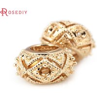 6PCS 18K Gold Color Brass Large hole Spacer Beads Bracelet Beads Diy Jewelry Making Supplies Bracelet Accessories for Women