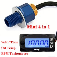 Mini LED 4 In 1 Motorcycle oil temperature gauge Voltmeter Time RPM Tachometer LED display instrument
