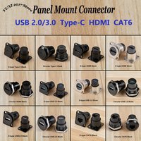 1pc D-Type & Circular Panel Mount Connector USB2.0/3.0 Type-C HDMI CAT6 RJ45 Socket Adapter For PC Laptop Industrial Use
