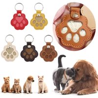 Pet Paw Print Leather Keepsake AirTag Case, Dog Cat Fur Storage Holder with Key Ring, Protective Cover for Tracker, Cute Memori
