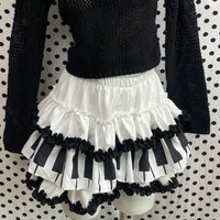Sweet Piano Print Skirt Tiered Ruffle Skirt Women Casual Elastic Waist Black White Contrast Cute Subculture Mini Skirt Summer