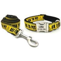 Personalized Dog Collar with Free Engraving, Matching Pet Leash,Customzied Contacts Metal Buckle, Ask to Pet Warning Sign Collar