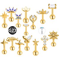ASTM F136 G23 Titanium Flower Petals Star Heart Butterfly Threadless Piercing Pin Push in Labret Daith Conch Earring 16G 18G 20G