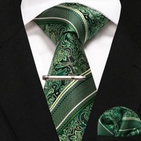 Green Black Plaid Stripe Neck Tie for Men Fashion Silk Wedding Tie Hanky Cufflink Set Gift Men's Tie Business Party Accessories