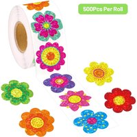 500Pcs/Roll 2.5cm Flower Shaped Holographic Stickers - Gift Box Seals & Decorative Adhesive Labels