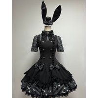 Dark Lord - Gothic Lolita Gestreiftes JSK-Set, Totenkopf-Print von Umbra VORBESTELLUNG / 40 Tage