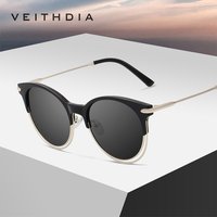 VEITHDIA – lunettes de soleil polarisées pour femmes, en alliage + TR90, verres miroir UV400, Vintage, pour l'extérieur, V3029