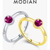 MODIAN 925 Sterling Silver Elegant Red Cubic Zirconia Ring For Women Summer Basic Rings Party Vacation Fine Jewelry