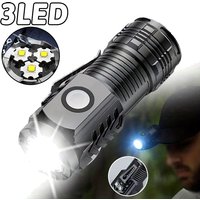 3LED Super Bright Flashlight Portable Mini Burst Flash Torch USB Rechargeable Outdoor Emergency Spotlight with Pen Clip Lantern