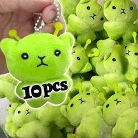 1/10Pcs Cute Green Alien Cat Plush Keychains for Kids Girl Backpack Pendants Women Men Mini Plush Doll Soft Stuffed Keyring Gift