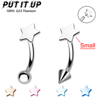 F136 Titanium Alloy 16G Star-Tip Tapered Ball Curved Bar Eyebrow Stud Fashion Anodized Banana Bar Earring Piercing Jewelry