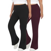 2 Pack Plus Size Ladies high-rise flared yoga trousers with leg bottom. Perfect for yoga or casual.