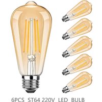 ST64 LED Bulb 6-Pack 4W/6W/8W Edison Retro Vintage Light Bulb - E27 Screw Base 220V 2700K Warm White, Energy Saving