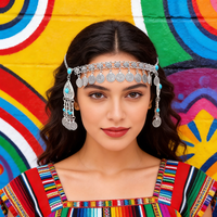 Ethnic Forehead Chain Kazakhstan Flower Coin Drop Hairband Jewelry Travel Hair Accessories Hair Tassel Chains for Women