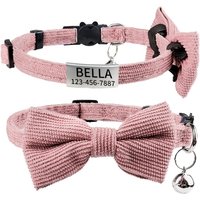 Personazlied Pet Breakaway Cat Collar with Name/ID Tag Bow Tie Cute Corduroy Adjustable Dog Collar With Small Bell For Cats