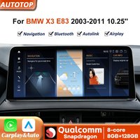 Radio samochodowe Qualcomm 4+64GB/8+128G z bezprzewodowym CarPlay i Android Auto do BMW X3 E83 2003-2011, obsługa oryginalnego ekranu samochodowego, odtwarzacz multimedialny, ekran dotykowy z Airplay,