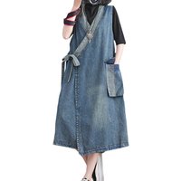 Amax LuluE Fall Luxury Long Clothes Womens Fashion Loose Belt Sleeveless Denim Dresses Ladies Classic Leisure Vintage Vestidos