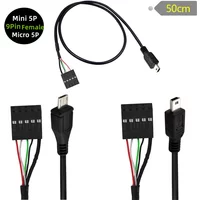 50CM USB 2.0 Micro 5Pin /Mini 5Pin Male To 9Pin Female 2.54 USB Header PCB Motherboard Cable Left/Right Angle