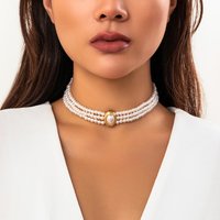 Multilayer Vintage Imitation Pearl Short Choker Necklace for Women Trendy Elegant Goth Rhinestone Clavicle Chain Wed Accessories