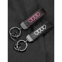 Heart Pattern Carbon Fiber Car Keychain, Leather Key Strap with Metal Ring, Car Accessories for Women