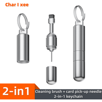 2 in 1 SIM Card Tray Removal Tool Portable Mini Keychain Eject Pins EDC Aluminum Alloy Earphone Cleaning Brush Headphone