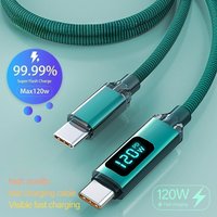 120W USB C to USB C 6A Fast Charging Cable with Digital Display For OPPO Realme Huawei Poco Samsung iPhone 15 Phone 1m/1.5m/2m