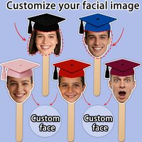 5pcs Personalized Graduation Face Cutouts Photo Booth Props Class of 2026 Grad Congrats Grad Fans Graduation Party Souvenirs