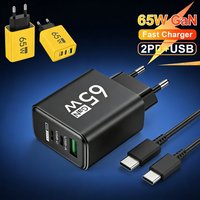 65W GaN Charger 3-Port USB Wall Charger (2 USB-C + 1 USB-A) Portable Charging Adapter for iPhone 15 16 Pro Samsung Xiaomi Phones
