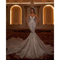 Elegant Princess Mermaid Wedding Dresses Strapless Appliques Lace-Up Sweep Train Bridal Gowns Customized Vestido De Novia
