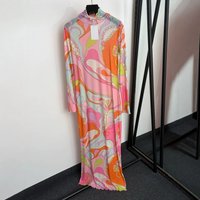 Party fashion elegant geometric color blocked printed floor length skirt, semi high neck slim fit long sleeved mesh dress image 4