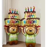 3-Layer Large Cake Balloons Happy Birthday Cartoon Bear Cake Foil Balloons for Kids Birthday Party Decoration Props Ballon Toys