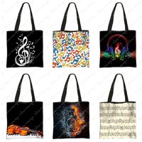 Music Notes Print Tote Bag Musical Instrument Handbag Guitar Violin/Violoncello/Piano Shoulder Bag BookBag Day Bag Shopping Bag