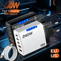 240W 5 Ports GaN USB Charger Type C PD Fast Charging Wall Adapter Multi Port Quick Charger For iPhone 16 Samsung Xiaomi Huawei