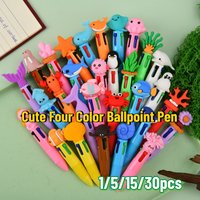 1-30PCS Cartoon Sea Animal Multi-color Pens, 4 Colors Retractable Ballpoint Pens for Students Journaling Supplies Writing Gifts