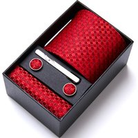 Tie For Men Wholesale Holiday Gift Tie Pocket Squares Cufflink Set Necktie Box Man Red Wedding Accessories Fit Group