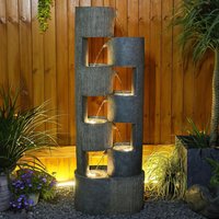 -For51" Outdoor Fountain Uneven Cylinders Waterfalls Fountain Floor Standing Water Fountains with LED Lights, Pump, Natural St&