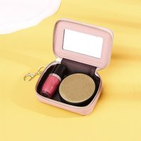 New PU Leather Lipstick Bag Solid Color with Mirror Mini Purse Zipper Coin Wallet Travel