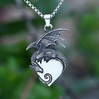 2024 New 3D Dragon With Heart Pendant Necklace Metal Pearl Chain Jewelry Man Women Couple Gift Punk Rock Animal Accessories