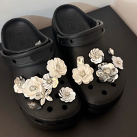 White Sequin Flower Shoe Charms Pearl Rhinestone Clog Shoes Decorations DIY Accessories for Garden Sandals Women Girls Gifts