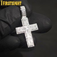 New Iced Out Bling Rectangle CZ Cross Pendant Necklace Gold Silver Color Charm Hip Hop Religious Fashion Mens Women Jewelry