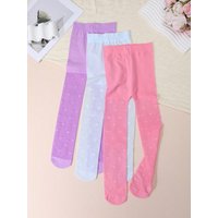 3PCS Kids Girls Summer Heart Print Tights Nylon Spandex Breathable Elastic Multicolor Sheer Pantyhose 0-14Y Daily Casual Wear