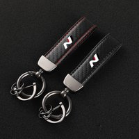 Leather car keychain Horseshoe Buckle Jewelry for Hyundai N LINE NLINE i30 Fastback Tucson Veloster SONATA ELANTRA I20