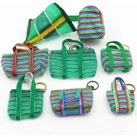 Creative Funny Tote Coin Purse Key Chains for Women Girl's Cute Stripe Fishing Net Bag Key Rings Backpack Pendant Accessories