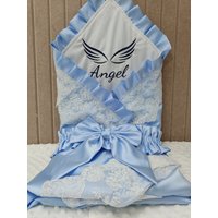 Any Name Baby Swaddle Boys Girls Angle Wing Nursery Room Essential Receiving Blanket Newborn Registry Sleeping Wraps for Infant