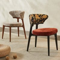 Mid-Century Modern Upholstered Dining Chair, Fabric Seat with Comfortable Backrest, Vintage Home Decor for Kitchen