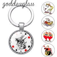 Alice in Wonderland Cat Cup Mouse Rabbit Photo glass cabochon keychain Bag Car key chain Ring Holder Charms keychain gift
